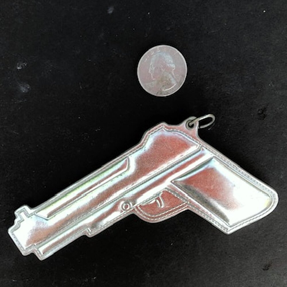 MARC JACOBS Vintage Patent Leather Silver Toy Gun KeyChain KeyRing Charm FOB